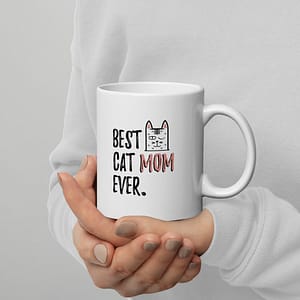White glossy mug Best cat Mom ever